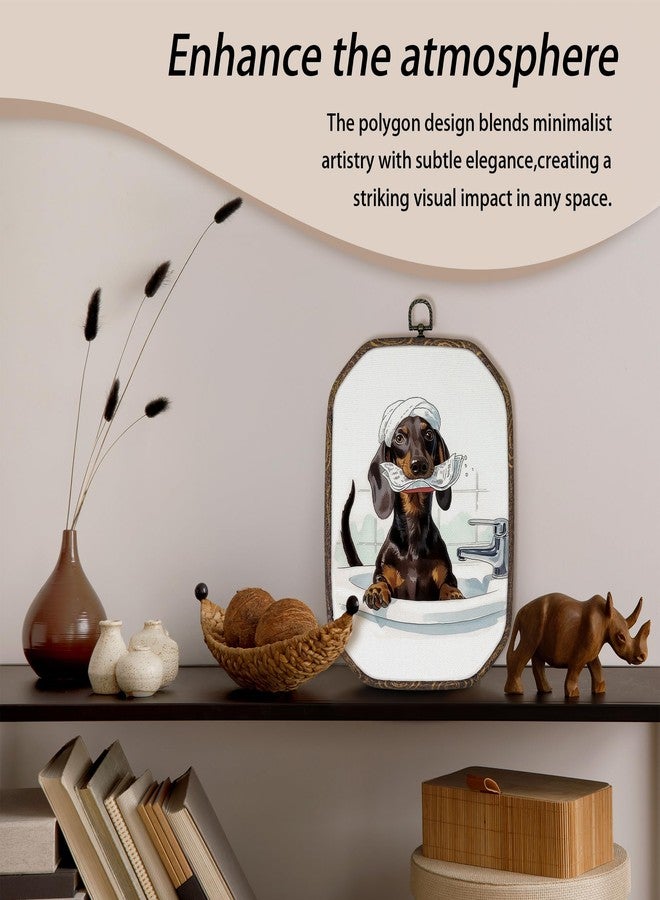 AEHIE Funny Dachshund Dog Bathroom Octagon Wall Art Decor, Weiner Dog Bathroom Canvas Hanging Decor, Doxie Dachshund Gifts Decorations for Washroom Restroom Toilet, 10.2x7 Inches Set of 2,Sculptures - Image 3